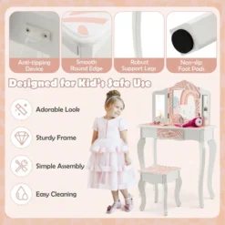 Costway Kid Vanity Set Wooden Makeup Table Stool Tri-Folding Mirror Zebra-Stripe Pink 15 Costway Kid Vanity Set Wooden Makeup Table Stool Tri-Folding Mirror Zebra-Stripe Pink -DreamNest Store GUEST b5b45b6e b3c6 456d 8a3e e3003877f812