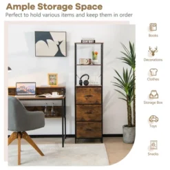 Costway Vertical 3 Drawer Dresser W/ 3 Shelves Tall Storage Tower Chest Freestanding -DreamNest Store GUEST b67f0477 5985 45bf be58 09299dc9a038