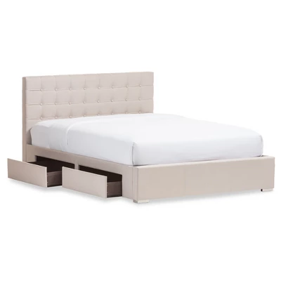 Queen Rene Modern And Contemporary Fabric 4 Drawer Storage Platform Bed - Baxton Studio 2 Queen Rene Modern And Contemporary Fabric 4 Drawer Storage Platform Bed - Baxton Studio - Image 2