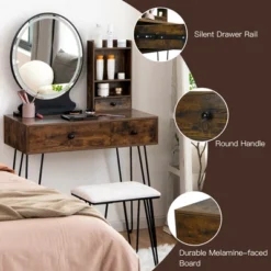 Costway Vanity Table Set Lighted Mirror Storage Drawer Shelf Cushion Stool -DreamNest Store GUEST b8a94e62 95d6 4e2f aeab b8dfe7f7a0c4