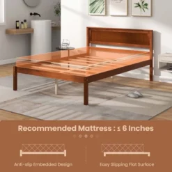 Costway Full/Queen/Twin Size Wooden Platform Bed Frame With Headboard Mattress Foundation Walnut -DreamNest Store GUEST b8d74717 0931 4410 ab22 8f282feefa4b