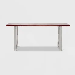 Lionel Wood And Stainless Steel Metal Bench Dark Walnut Brown - Finch -DreamNest Store GUEST b8e28641 7254 4127 869a 0564cca49547