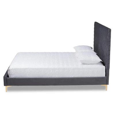Fabrico Velvet Fabric Upholstered And Metal Platform Bed - Baxton Studio 2 Fabrico Velvet Fabric Upholstered And Metal Platform Bed - Baxton Studio - Image 2