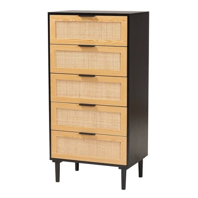 Maureen Wood And Rattan 5 Drawer Storage Chest Espresso/Natural Brown - Baxton Studio 1 Maureen Wood And Rattan 5 Drawer Storage Chest Espresso/Natural Brown - Baxton Studio