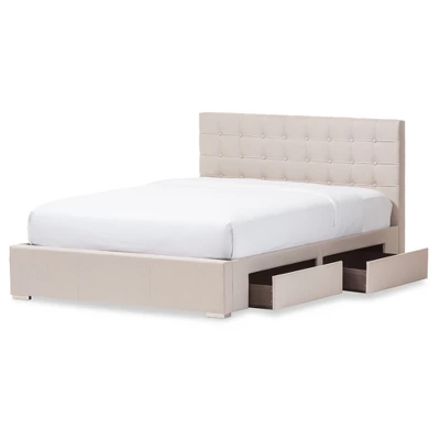Queen Rene Modern And Contemporary Fabric 4 Drawer Storage Platform Bed - Baxton Studio 1 Queen Rene Modern And Contemporary Fabric 4 Drawer Storage Platform Bed - Baxton Studio