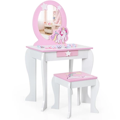 Costway Kids Vanity Makeup Dressing Table Chair Set Wooden W/ Mirror Drawer 11 Costway Kids Vanity Makeup Dressing Table Chair Set Wooden W/ Mirror Drawer - Image 11