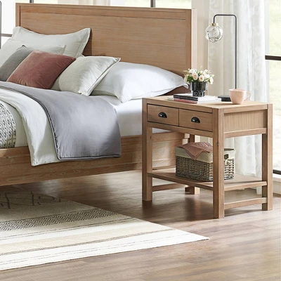Arden 2 Drawer Wood Nightstand With Open Shelf Light Driftwood - Alaterre Furniture 1 Arden 2 Drawer Wood Nightstand With Open Shelf Light Driftwood - Alaterre Furniture