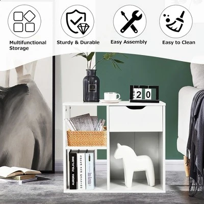 Costway 3-tier Side Table W/Storage Shelf&Drawer Space-saving Nightstand White 6 Costway 3-tier Side Table W/Storage Shelf&Drawer Space-saving Nightstand White - Image 6