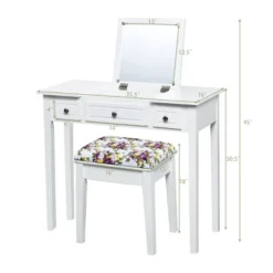 Costway Vanity Dressing Table Flip Top 7 Compartments Makeup Desk