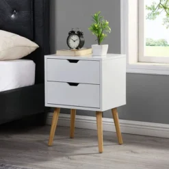 Sweetgo Modern Wooden Bedroom Nightstand End Side Table With 4 Anti-Slip Rubber Padded Legs, And 2 Groove-Handled Storage Drawers -DreamNest Store GUEST bb4a509e 55cb 490a b31e d79b24ce3aeb