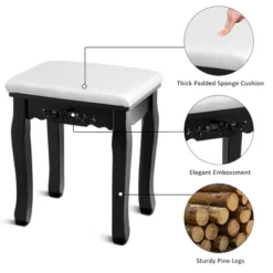 Costway Vanity Jewelry Wooden Makeup Dressing Table Set W/Stool Mirror & 5 Drawers Black -DreamNest Store GUEST bd0ec44a 101f 4af4 832d cf1de24d6de7