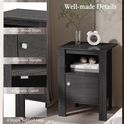 Costway Nightstand Compact Side End Sofa Table With Open Shelf & Cabinet Dark Grey Oak/Walnut 8 Costway Nightstand Compact Side End Sofa Table With Open Shelf & Cabinet Dark Grey Oak/Walnut - Image 8