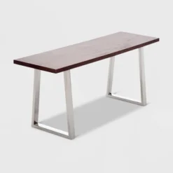 Lionel Wood And Stainless Steel Metal Bench Dark Walnut Brown - Finch