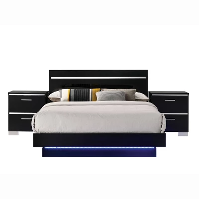 3pc Cavatao Bed With 2 Nightstands Black/Chrome - MiBasics 2 3pc Cavatao Bed With 2 Nightstands Black/Chrome - MiBasics - Image 2