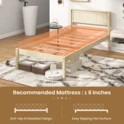 Costway Full/Queen/Twin Size Wooden Platform Bed Frame With Headboard Mattress Foundation Natural -DreamNest Store GUEST be077c51 1205 4ba0 877a cfa1cf5ee52b