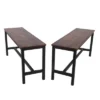 Set Of 2 Wooden Top Indoor Bench With Metal Legs Brown/Black - Benzara