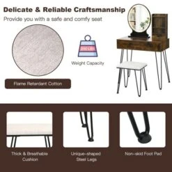 Costway Vanity Table Set Lighted Mirror Storage Drawer Shelf Cushion Stool -DreamNest Store GUEST be9593c1 901c 4fe9 b748 ddd7a8d6de0d