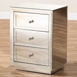 Baxton Studio Lina Mirrored 3 Drawer Nightstand Bedside Table Silver - BaxtonStudio 8 Baxton Studio Lina Mirrored 3 Drawer Nightstand Bedside Table Silver - BaxtonStudio -DreamNest Store GUEST bf65e77f 3d8e 410b 9b4c 6e5a792a1840