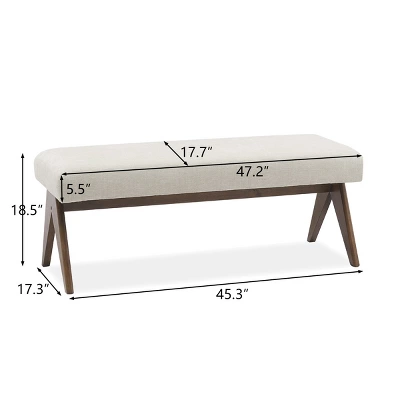 Morgan 47.2" Wide Benches Upholstered Seat And Back With Upside Down "V" Shape Design Solid Wood Legs-Maison Boucle 6 Morgan 47.2" Wide Benches Upholstered Seat And Back With Upside Down "V" Shape Design Solid Wood Legs-Maison Boucle - Image 6