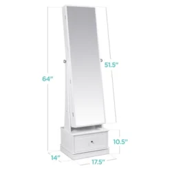 Best Choice Products 360 Swivel Standing Mirrored Jewelry Cabinet, LED-Lit Makeup Organizer W/ Mirror - White -DreamNest Store GUEST bfb5e473 a483 4ec3 a1fa aec0ddfb6dc2