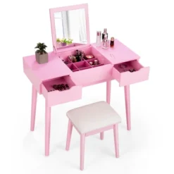 Costway Vanity Table Set W/ Flip Top Mirror Drawers 9 Dividers Makeup Writing Desk -DreamNest Store GUEST bfd51612 9671 43e5 8688 f3d591b6108d