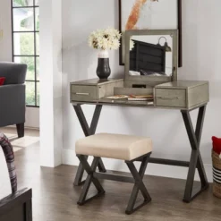 Brunswick Vanity Set With Flip Mirror And Power Strip Gray/Black - Inspire Q -DreamNest Store GUEST c0a8bf97 58f5 4f08 862c f7203f3fc04c