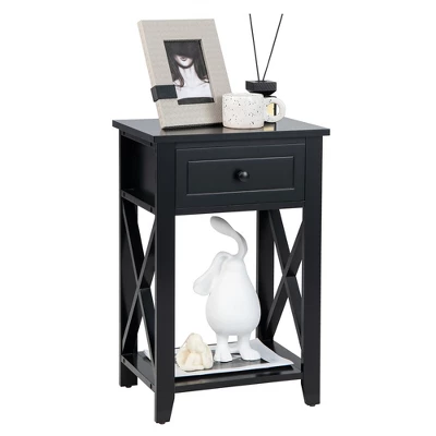 Costway Nightstand Chair Side End Table With Drawer & Shelf Bedroom Furniture White BrownBlack 10 Costway Nightstand Chair Side End Table With Drawer & Shelf Bedroom Furniture White BrownBlack - Image 10