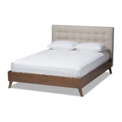 King Alinia Mid Century Retro Modern Fabric Upholstered Walnut Wood Platform Bed - Baxton Studio -DreamNest Store GUEST c1105e02 19e5 4d71 804c 20398729c1c1