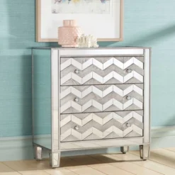 Studio 55D Mirrored Chevron 32" Wide 3-Drawer Accent Chest