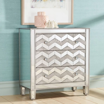 Studio 55D Mirrored Chevron 32" Wide 3-Drawer Accent Chest 1 Studio 55D Mirrored Chevron 32" Wide 3-Drawer Accent Chest
