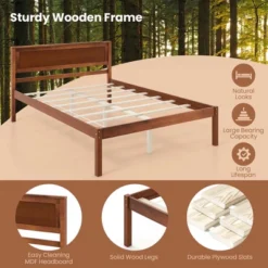 Costway Full/Queen/Twin Size Wooden Platform Bed Frame With Headboard Mattress Foundation Walnut -DreamNest Store GUEST c21d3226 31ba 49fe 808b 62746c7ff26f