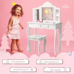 Costway Kid Vanity Table Set With Tri-folding Mirror 2-in-1 Makeup Dressing Table Stool Set 13 Costway Kid Vanity Table Set With Tri-folding Mirror 2-in-1 Makeup Dressing Table Stool Set -DreamNest Store GUEST c2e6d157 12d8 46bf a087 e12bd4a6a077
