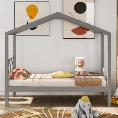 Twin Size Wood House Bed Frame With Storage Space-ModernLuxe 1 Twin Size Wood House Bed Frame With Storage Space-ModernLuxe