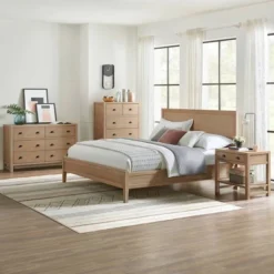 4pc Arden Wood Bedroom Set With 2 Drawer Nightstand With Open Shelf Light Driftwood - Alaterre Furniture