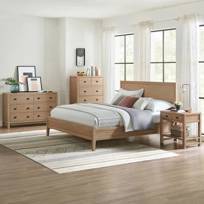 4pc Arden Wood Bedroom Set With 2 Drawer Nightstand With Open Shelf Light Driftwood - Alaterre Furniture 1 4pc Arden Wood Bedroom Set With 2 Drawer Nightstand With Open Shelf Light Driftwood - Alaterre Furniture