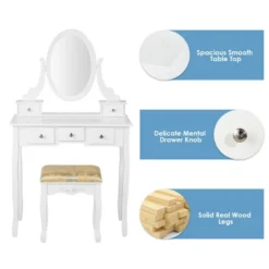 Costway Vanity Table Dressing Table 5 Make Up Table Stool -DreamNest Store GUEST c3b288a2 4f30 4f43 9661 2f273cad7bbf