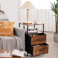 Costway 2-Drawer Dresser W/ Shelves Fabric Dresser Sturdy Steel Frame Wooden Top Rustic 11 Costway 2-Drawer Dresser W/ Shelves Fabric Dresser Sturdy Steel Frame Wooden Top Rustic -DreamNest Store GUEST c3fb7db7 d5c7 4ee0 aad1 a748d5f374af