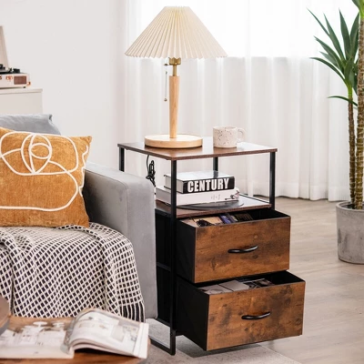 Costway 2-Drawer Dresser W/ Shelves Fabric Dresser Sturdy Steel Frame Wooden Top Rustic 3 Costway 2-Drawer Dresser W/ Shelves Fabric Dresser Sturdy Steel Frame Wooden Top Rustic - Image 3