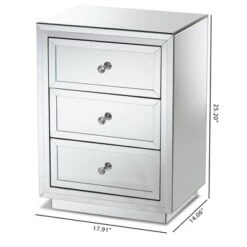 Baxton Studio Lina Mirrored 3 Drawer Nightstand Bedside Table Silver - BaxtonStudio