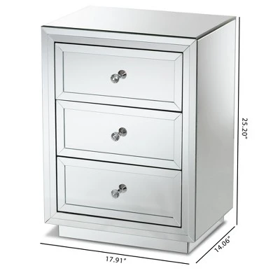 Baxton Studio Lina Mirrored 3 Drawer Nightstand Bedside Table Silver - BaxtonStudio 1 Baxton Studio Lina Mirrored 3 Drawer Nightstand Bedside Table Silver - BaxtonStudio