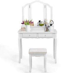 Costway Makeup Table Stool Set Tri Folding Mirror Vanity WhiteBlack -DreamNest Store GUEST c51262b6 5553 46fb 9ab5 5a5084f523a3 1