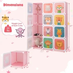 Costway 12-Cube Kids Wardrobe Baby Dresser Bedroom Armoire Clothes Hanging Closet With Door Blue/Pink -DreamNest Store GUEST c51f0da6 0b6a 4ba3 9fc5 d67e7729a82a