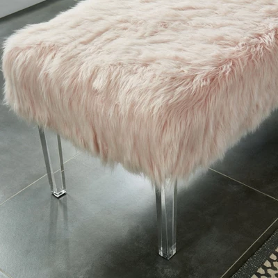 42" Korbin Faux Fur Like Glam Bench Pink - HOMES: Inside + Out 2 42" Korbin Faux Fur Like Glam Bench Pink - HOMES: Inside + Out - Image 2