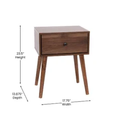 Flash Furniture Hatfield Mid-Century Modern One Drawer Wood Nightstand, Side Accent Or End Table With Soft Close Storage Drawer, Dark Walnut -DreamNest Store GUEST c58dab24 671f 4309 982b 615ed874d587
