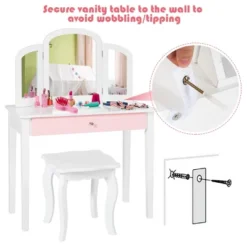 Costway Kids Vanity Set Princess Makeup Dressing Play Table Set W/Mirror White Pink -DreamNest Store GUEST c5e21f98 f89e 4b6a 97f8 11d9aaa0caa0