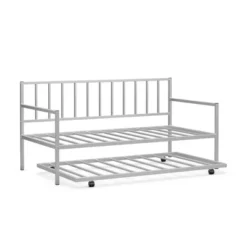 Costway Twin Metal Daybed With Roll Out Trundle Heavy Duty Frame Sofa Bed Set -DreamNest Store GUEST c6180911 82dc 460a 901e 8d9888c1c5df
