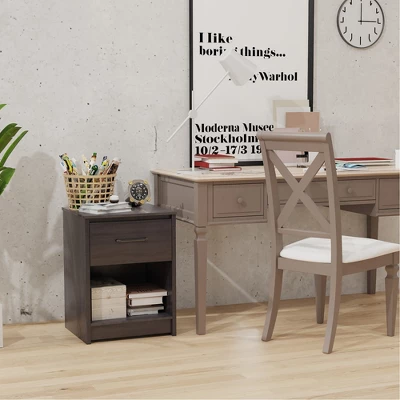 Costway Nightstand With Drawer Storage Shelf Wooden End Side Table Bedroom Brown / Black / Natural 2 Costway Nightstand With Drawer Storage Shelf Wooden End Side Table Bedroom Brown / Black / Natural - Image 2