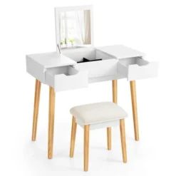 Costway Vanity Table Set W/ Flip Top Mirror Drawers 9 Dividers Makeup Writing Desk -DreamNest Store GUEST c72b5298 e001 4ba6 9aa3 7d936b914607