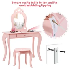 Costway Kids Vanity Set Princess Makeup Dressing Play Table Set W/Mirror -DreamNest Store GUEST c74694e3 0b34 4c3a a3d0 aa54bc8055b3