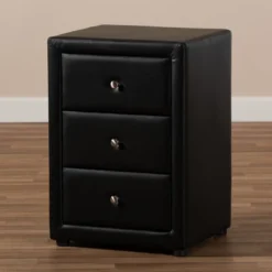 Tessa Faux Leather Upholstered 3 Drawer Nightstand Black - Baxton Studio -DreamNest Store GUEST c7fd4dd3 d371 4dc7 948c 8332436d2c58